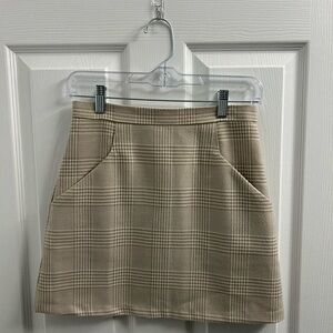 Cream Tan Plaid Mini Skirt A-Line for 26/27 Inch Waist